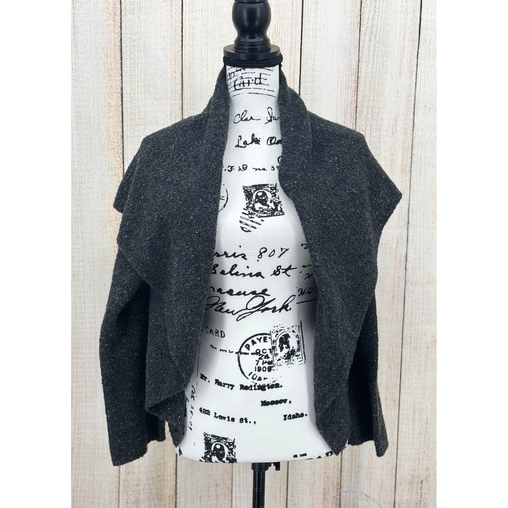 Eileen‎ Fisher Small Gray Wool Blend Cardigan Shrug Open Front Cropped Sweater